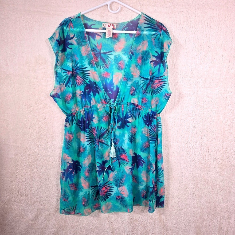 Vintage Y2K‎ OP Ocean Pacific 90s Tropical Mesh Swim Cover Up Women Medium Neons